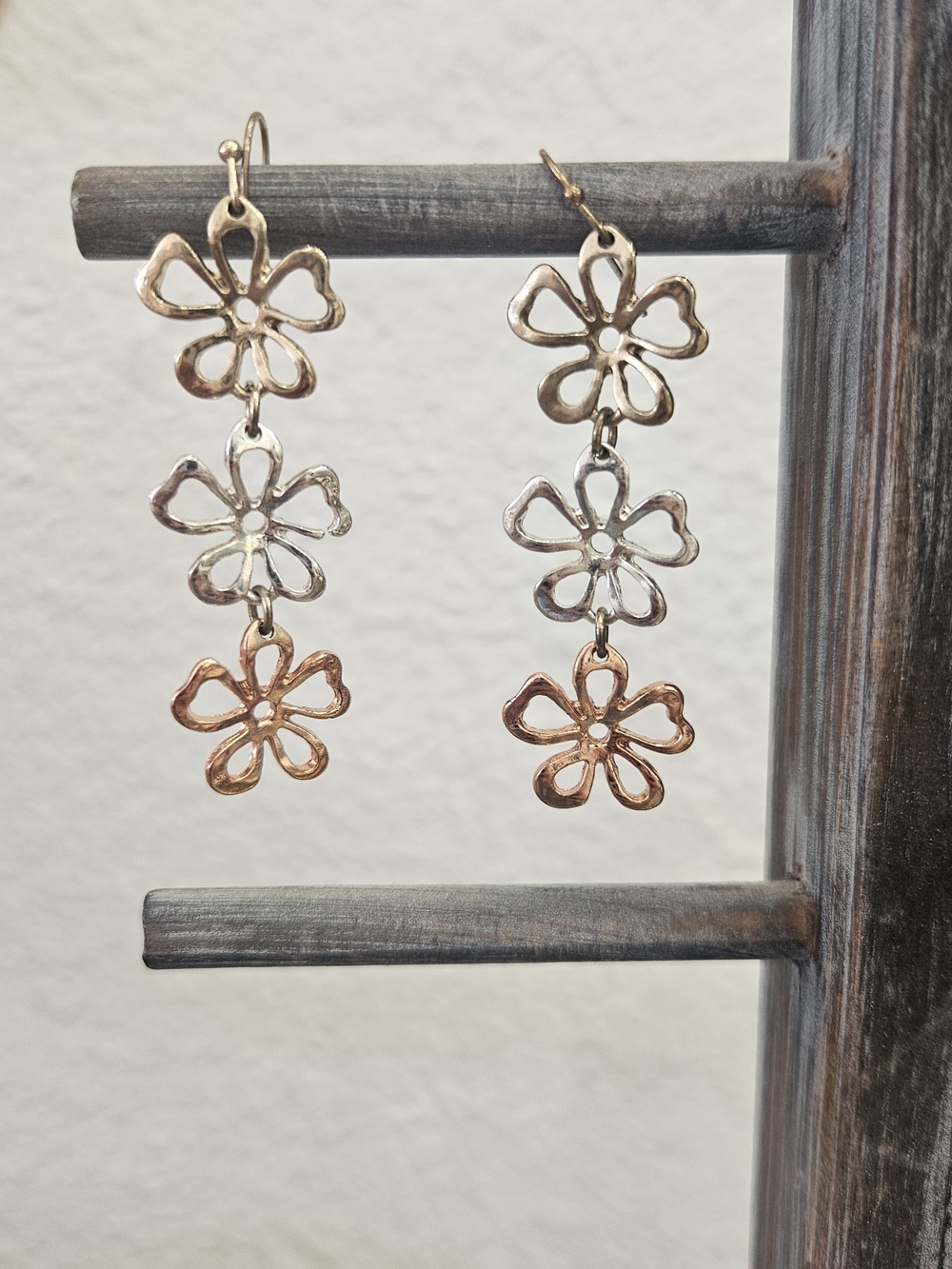 Tri-Tone Floral Drop Earrings - Women Jewelry